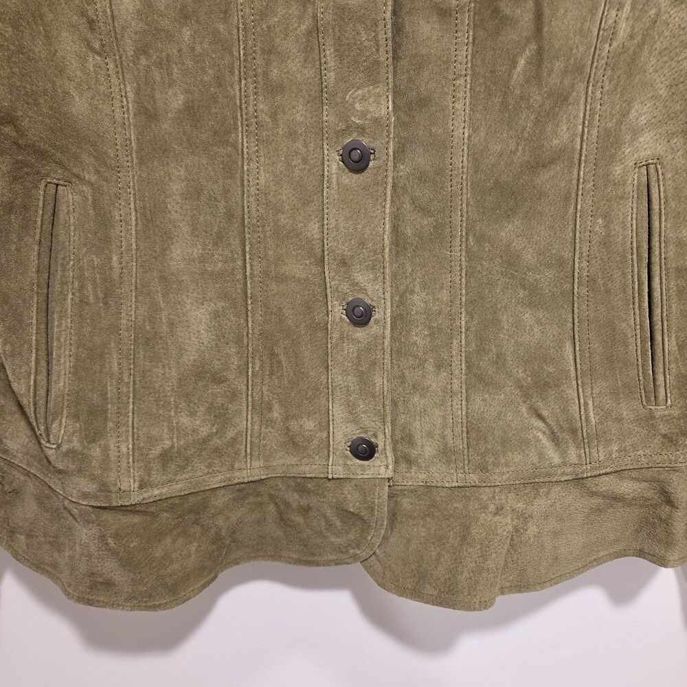 CHADWICKS Suede Leather Jacket 10 Womens Olive Button Up Blazer Classic NEW Y2K - Picture 3 of 12